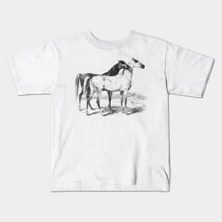 Horses Black & White Illustration Kids T-Shirt